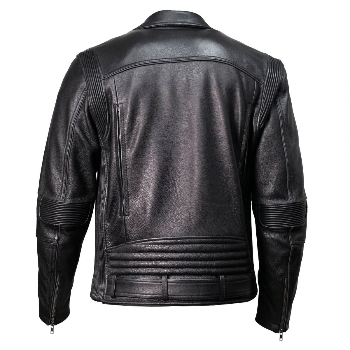 Men's Lapel Collar Leather Motorcycle Jacket - Black