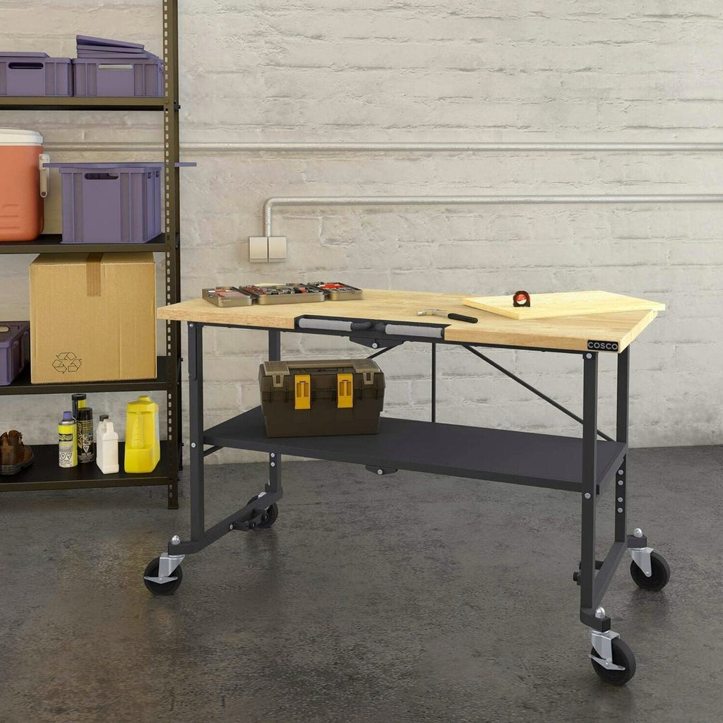 COSCO SmartFold Butcher Block Workbench, 700 lb Capacity, Pine - 66765DKG1E