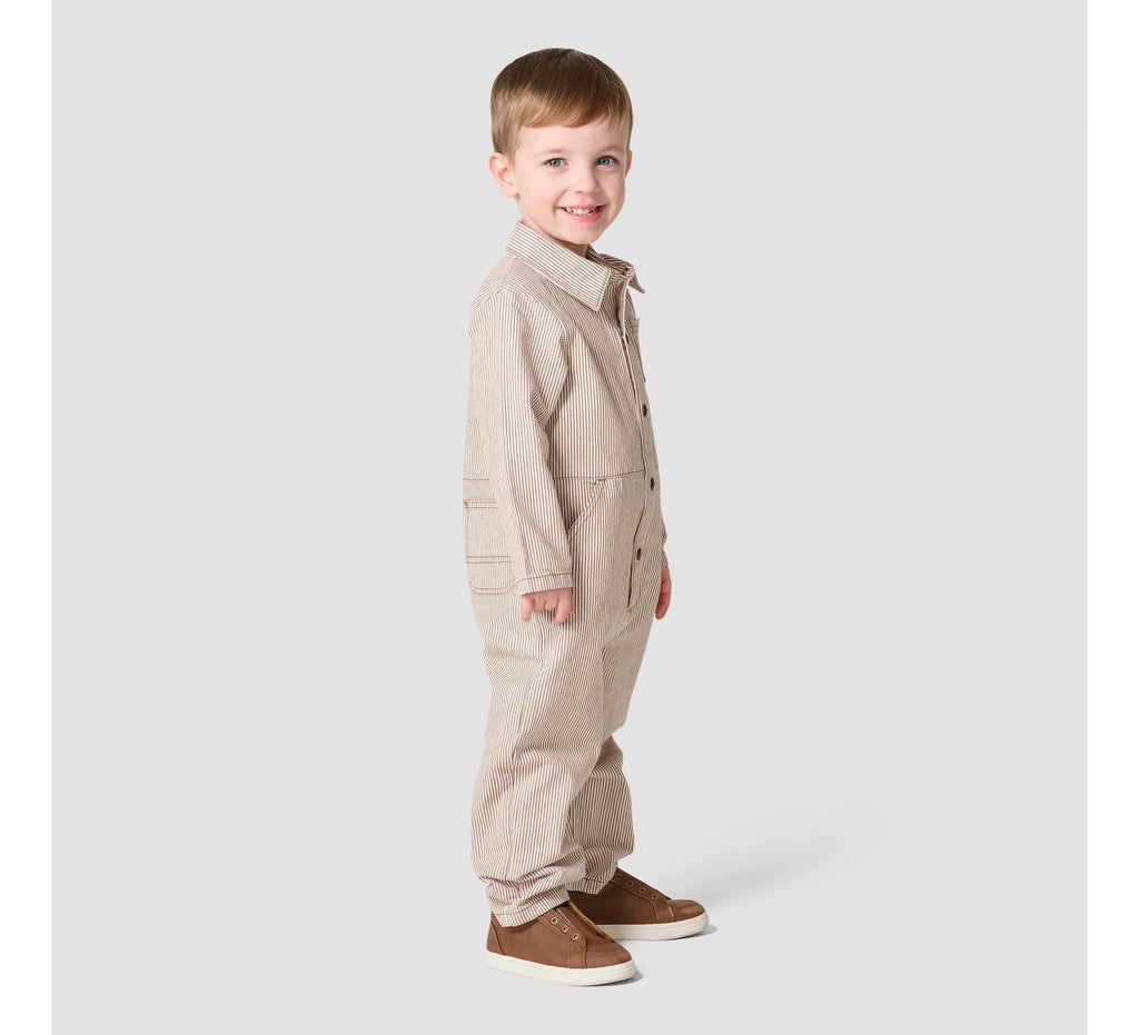 Kids' Striped Twill Snap-Front Coverall - Brown