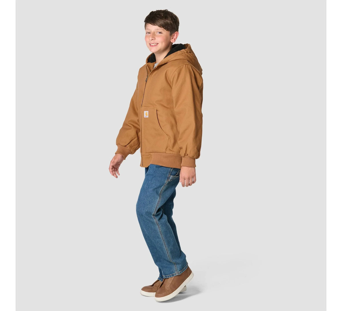 Boys' Insulated Canvas Hooded Jacket - Brown