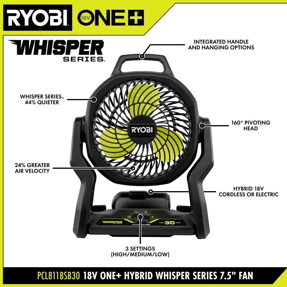 18V Hybrid 7.5-Inch Cordless Fan Kit