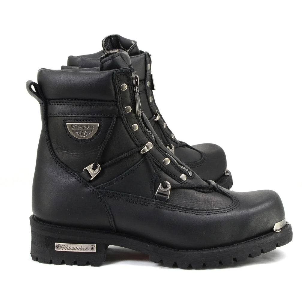 Men's Extra-Wide Zip Motorcycle Boots - Black