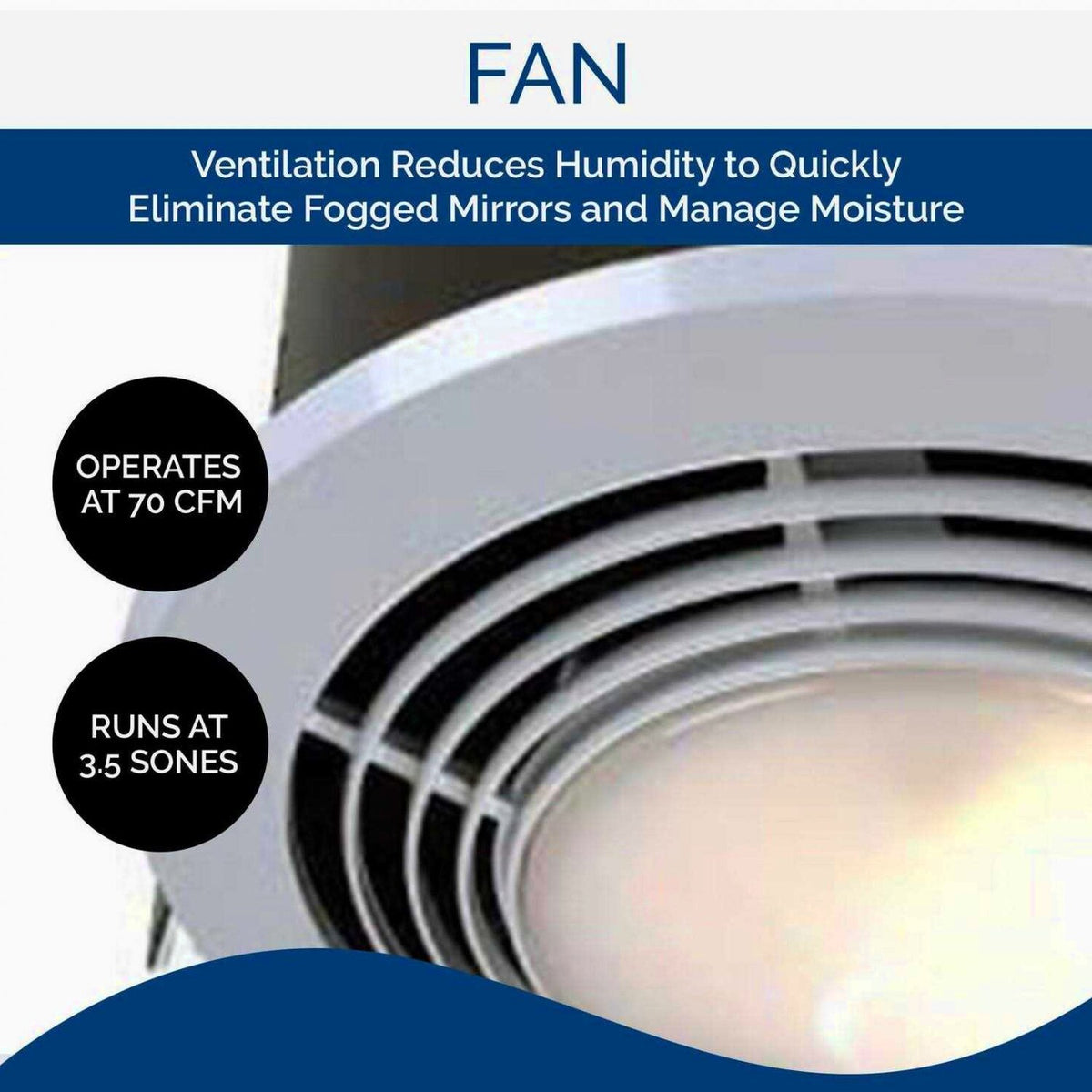 NuTone Bathroom Heater Fan Light 1500W 70 CFM - 9093WH