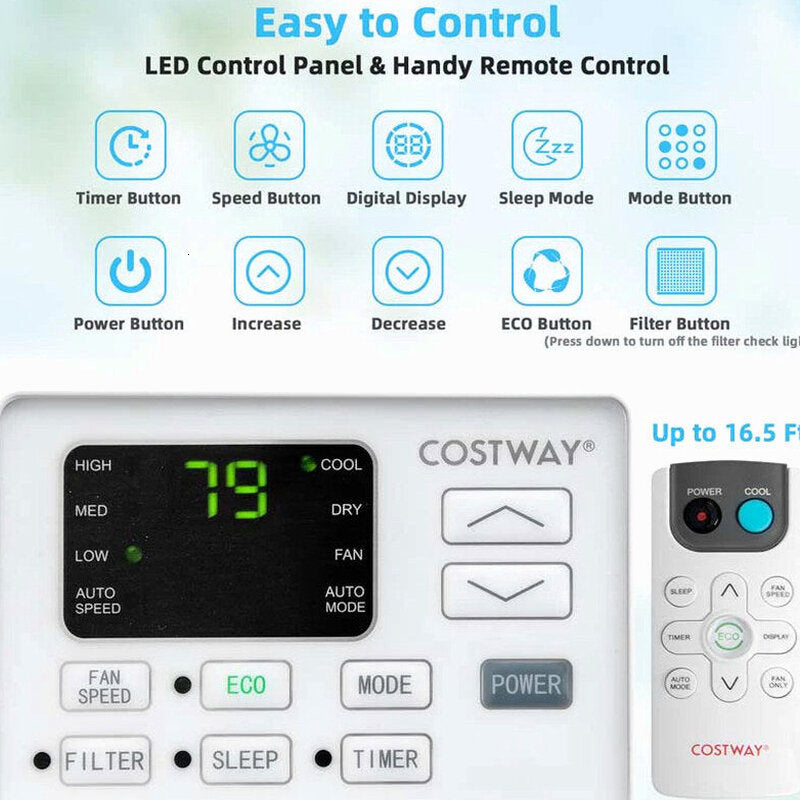 10000 BTU Quiet Window Air Conditioner With Remote, Eco Mode And Dehumidifier