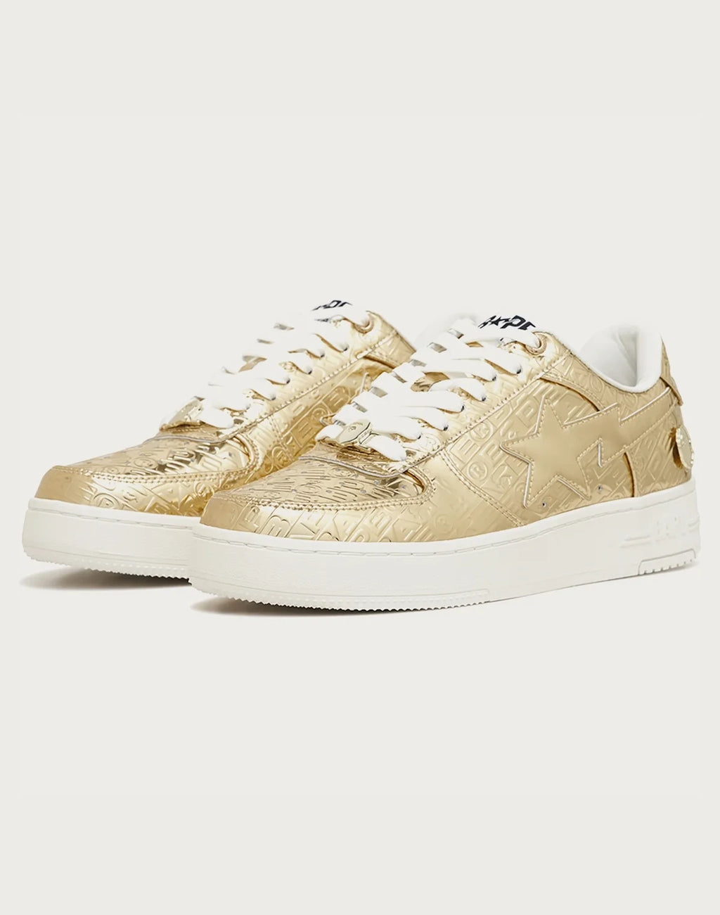 Men's Synthetic Leather Low-Top Sneakers - Gold