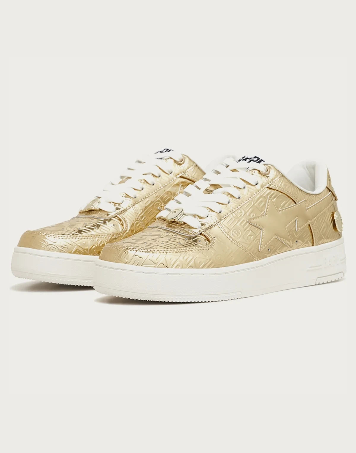 Men's Synthetic Leather Low-Top Sneakers - Gold