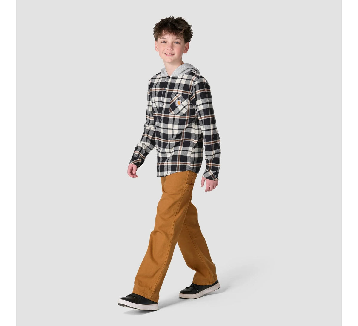 Boys' Plaid Flannel Hooded Shirt - Black