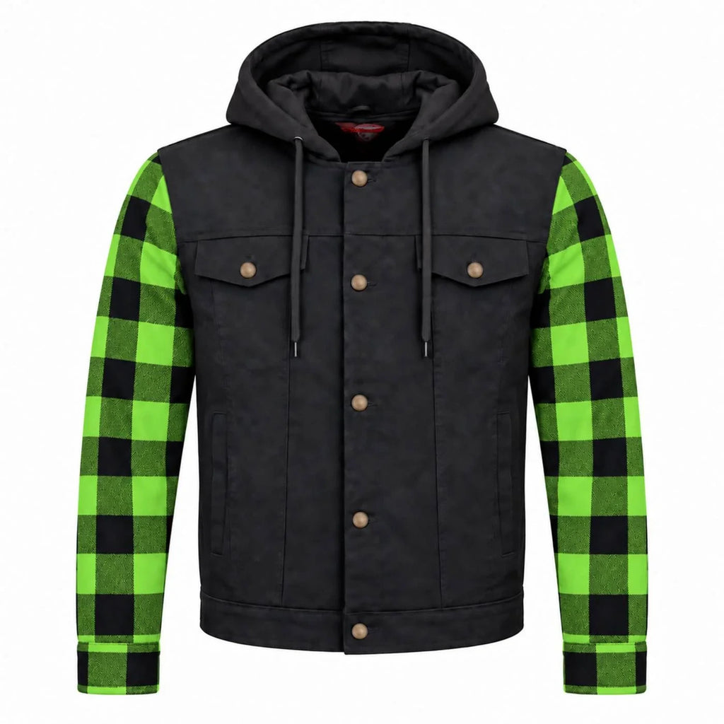 Men's Armored Denim Hooded Jacket - Black/Green