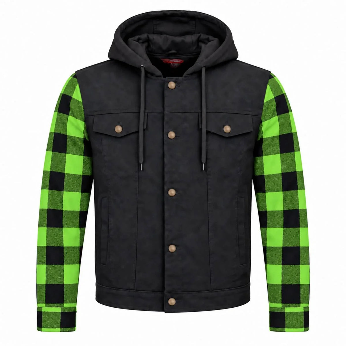 Men's Armored Denim Hooded Jacket - Black/Green