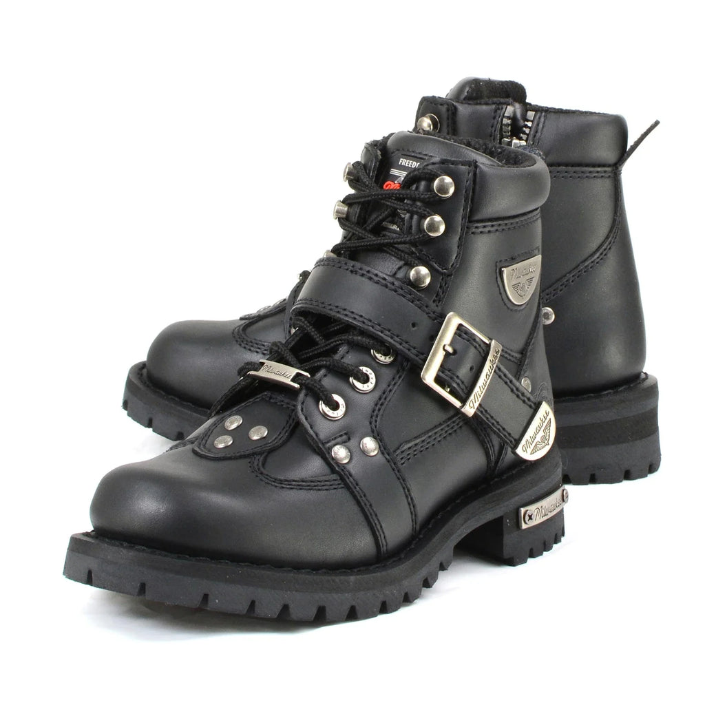 Women's Lace-Up Motorcycle Boots - Black