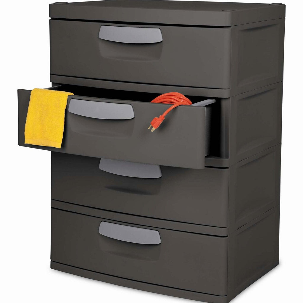 Sterilite Heavy-Duty 4 Drawer Plastic Storage Unit, Flat Gray