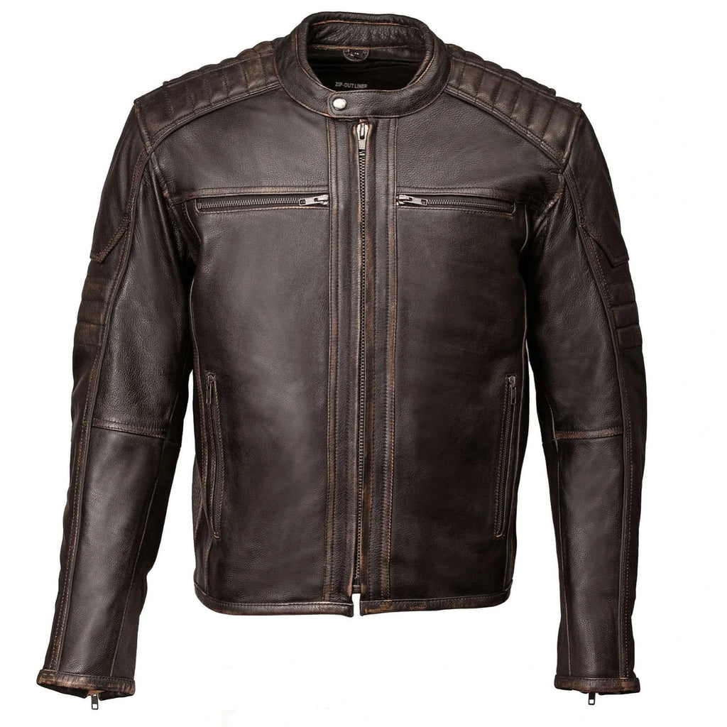 Men's Naked Cowhide Motorcycle Jacket - Brown