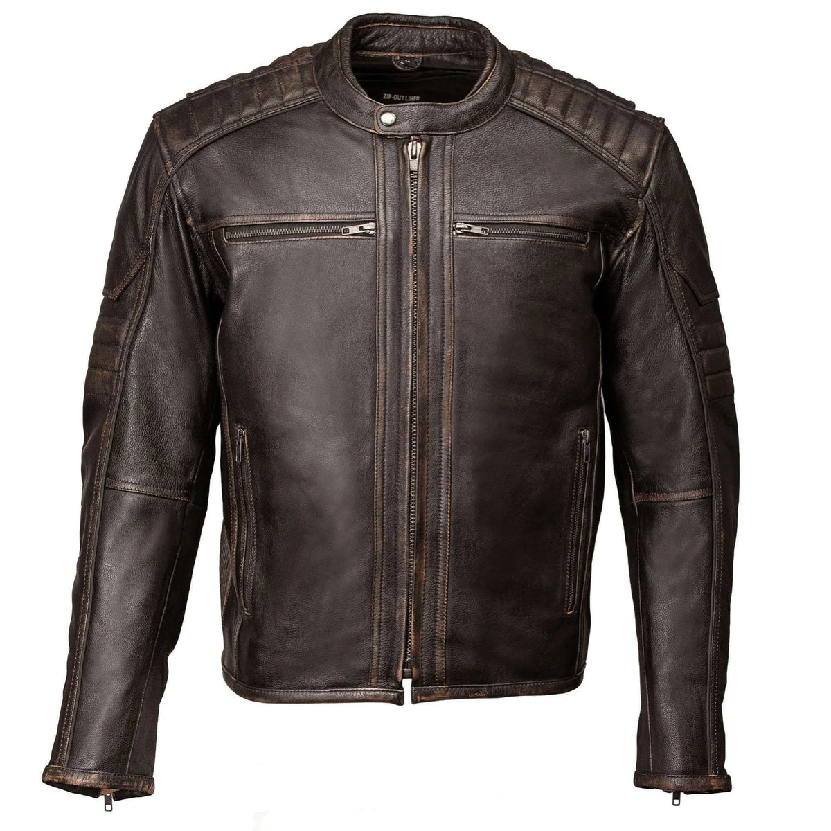 Men's Naked Cowhide Motorcycle Jacket - Brown