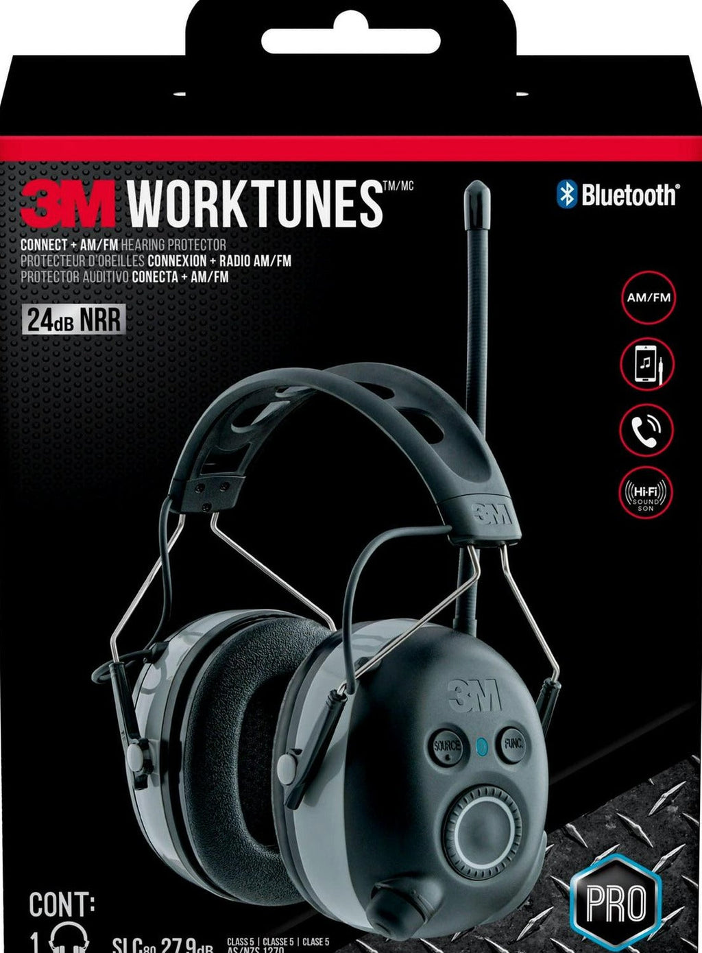 3M WorkTunes Connect AM/FM Hearing Protector With Bluetooth Technology, Black, 1 Pack - 90542H1-DC-PS