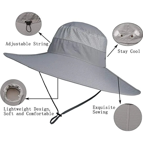 Leotruny Super Wide Brim Bucket Hat Upf50+ Waterproof Sun Hat For Fishing Hiking Camping Army Green