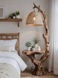 Rustic Driftwood Floor Lamp With Side Table