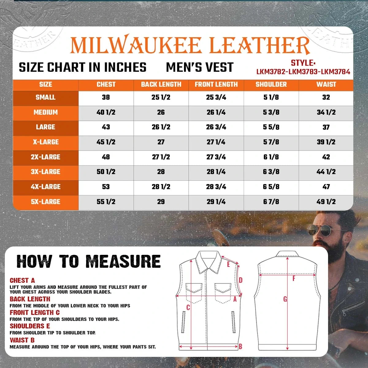 Men's Leather Motorcycle Vest - Black