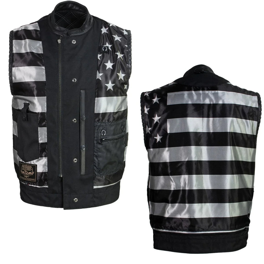 Men's Leather Motorcycle Vest - Black