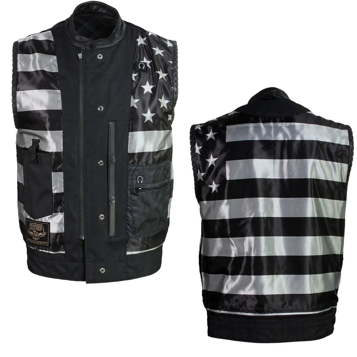 Men's Leather Motorcycle Vest - Black