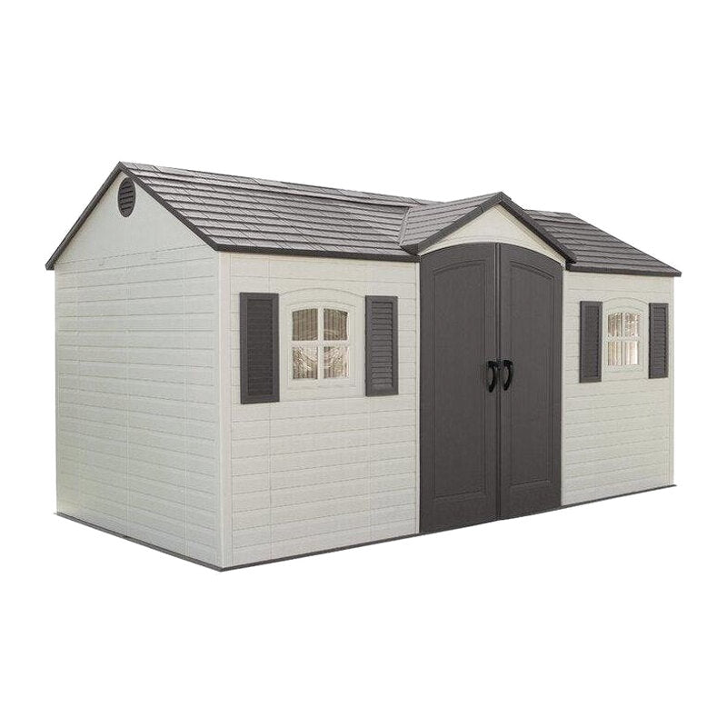 Lifetime Plastic Storage Shed, Side Entry, 15 ft. W x 8 ft. D, Gray/Beige - 6446