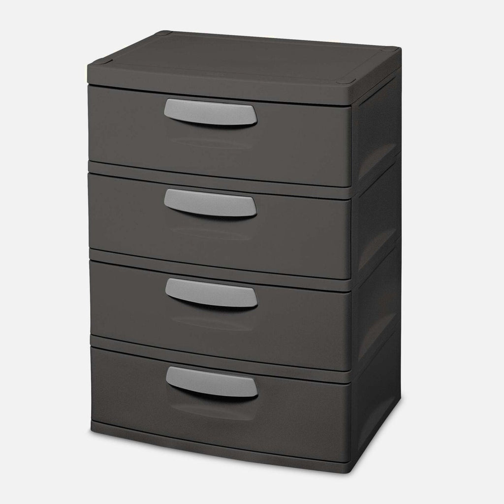 Sterilite Heavy-Duty 4 Drawer Plastic Storage Unit, Flat Gray