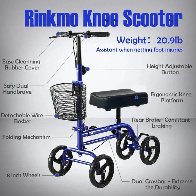 RINKMO Lightweight Steerable Knee Scooter With 8-Inch PVC Wheels