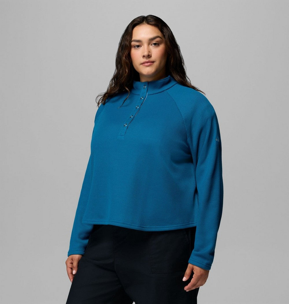 Women's Plus Waffle-Knit Half-Snap Shirt - Gray