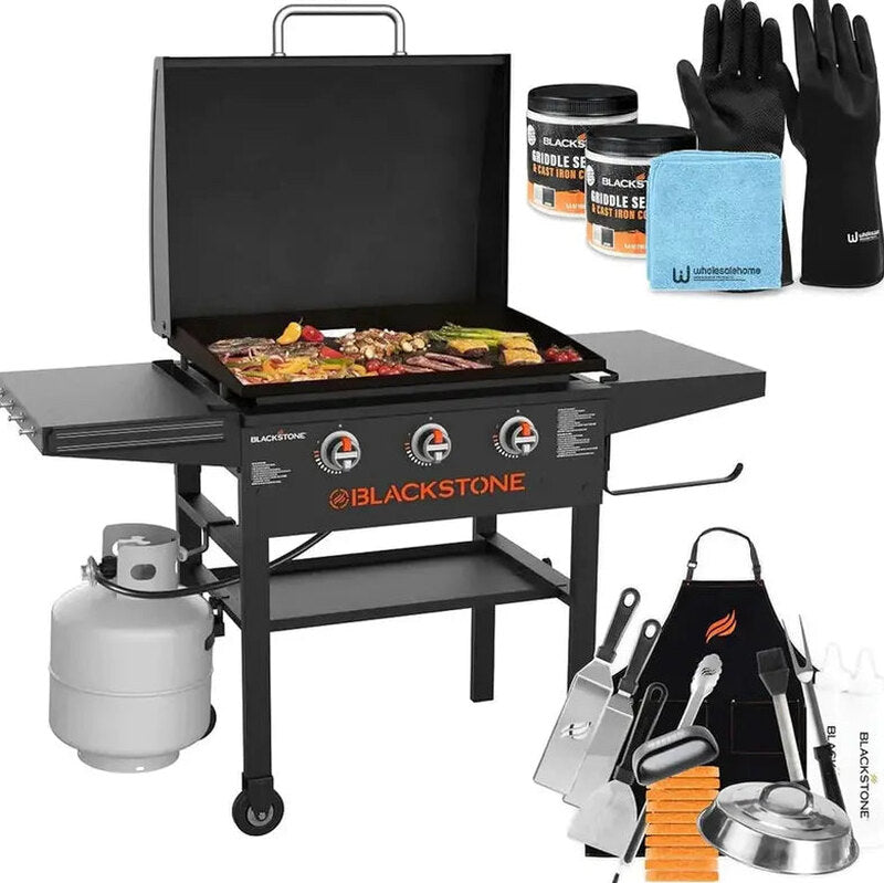 Blackstone 28-Inch 3-Burner Griddle With Hood - XL Flat Top Outdoor Grill Kit