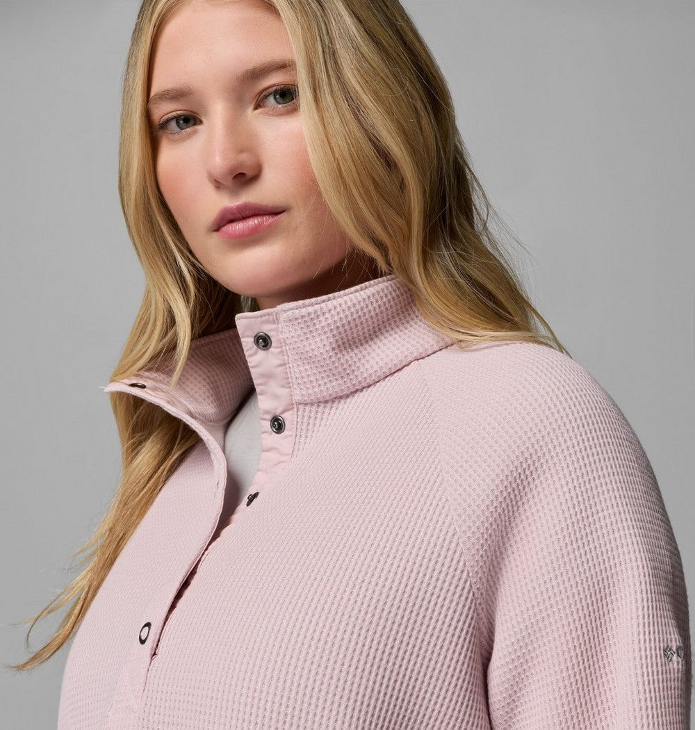 Women's Waffle Knit Half-Snap Shirt - Pink