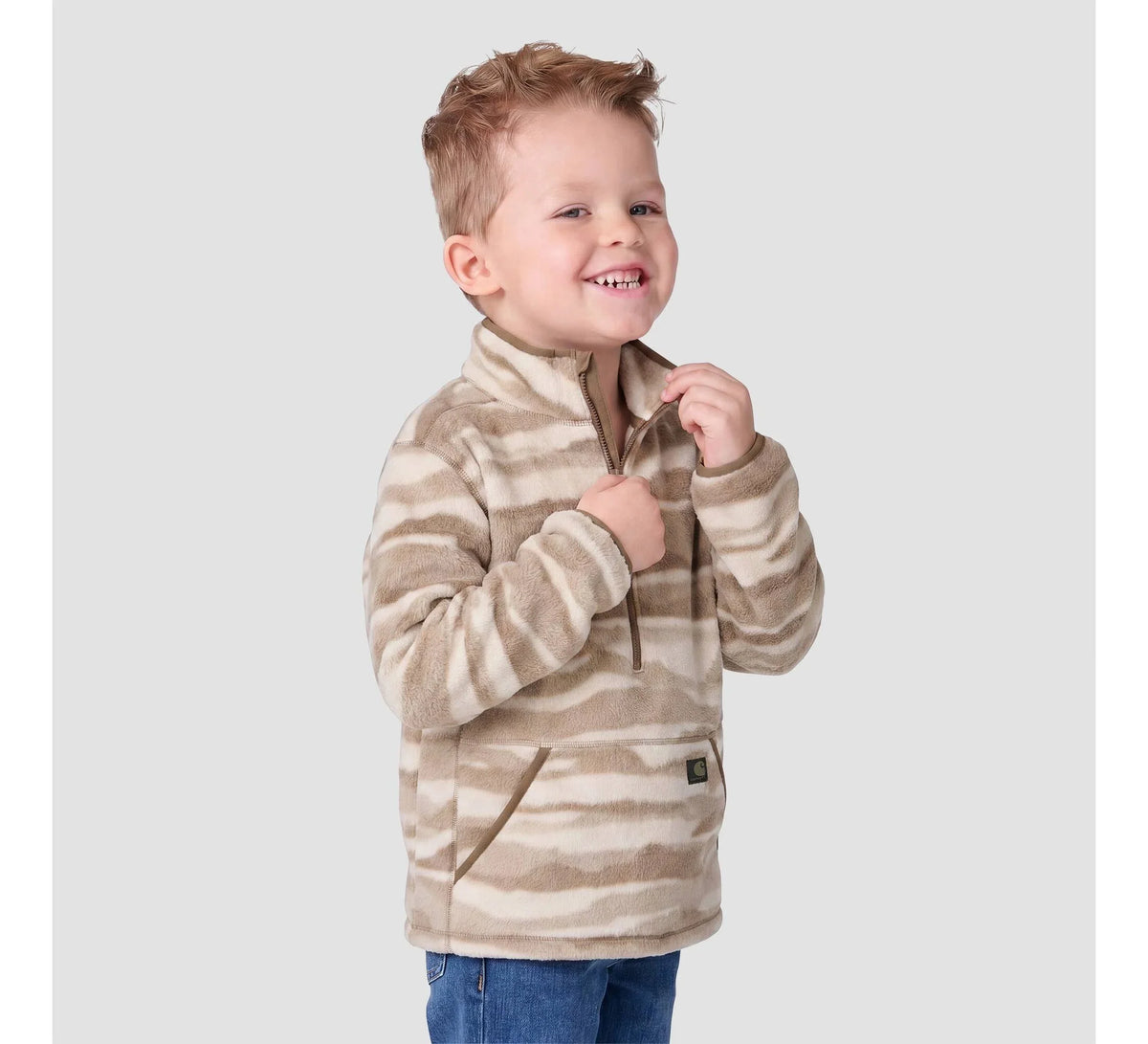 Boys' Printed Half-Zip Fleece Pullover - Beige