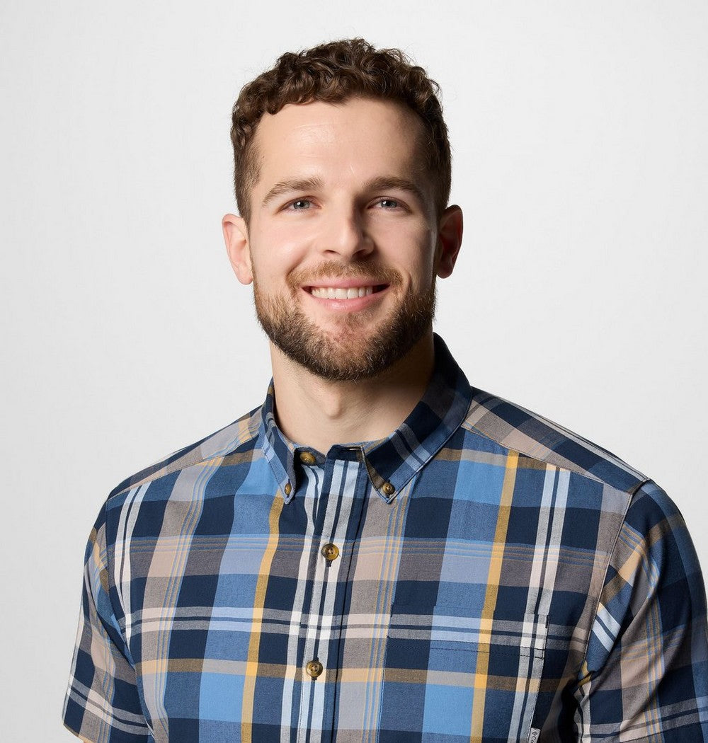 Men's Stretch Short Sleeve Plaid Shirt - Navy