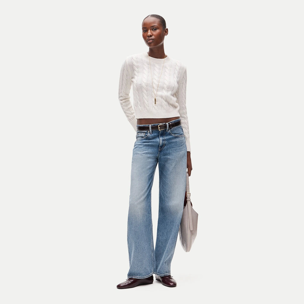 Women's Cable-Knit Cashmere Crewneck Sweater - Navy