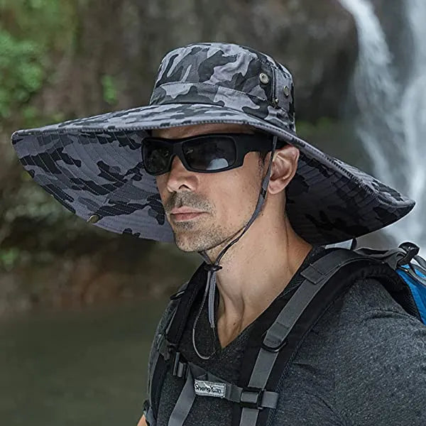 Men Wide Brim Sun Hats Upf50+ Waterproof Breathable Bucket Hat For Fishing, Hiking, Camping C06-Army Green Ink