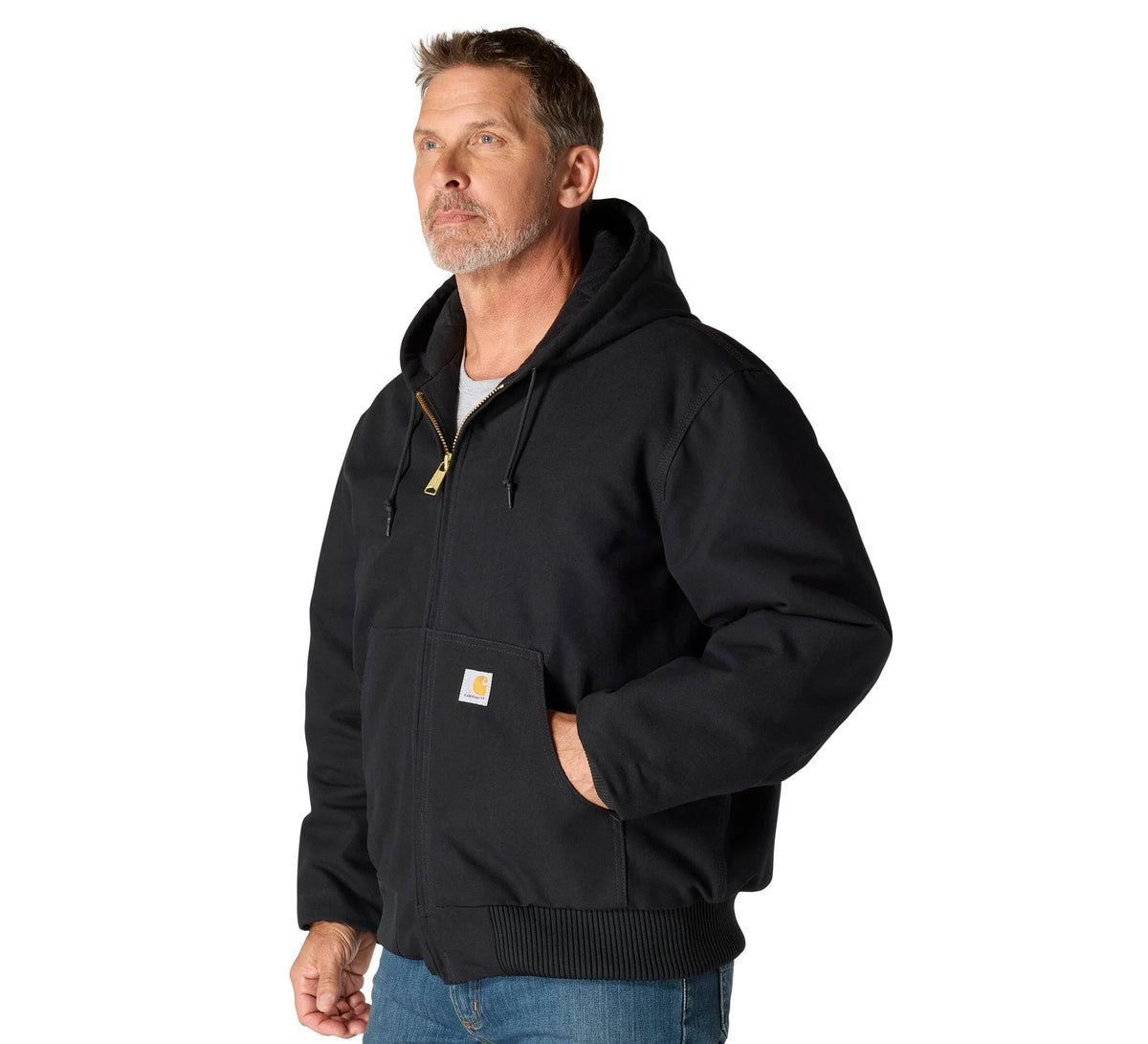 Men's Insulated Hooded Cotton Work Jacket - Black