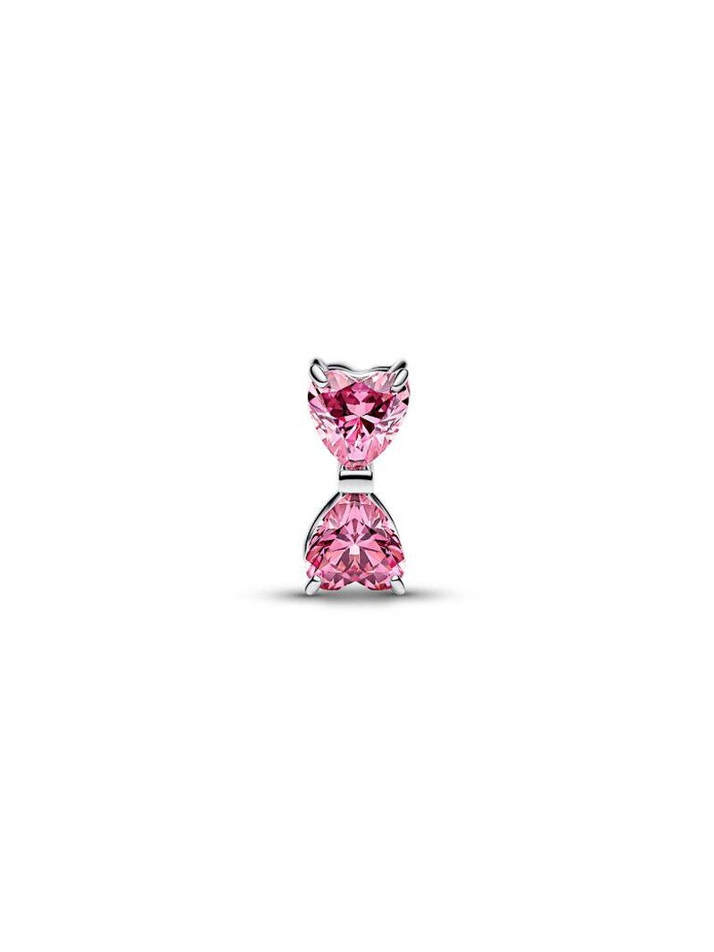 Pink Stone Bow Charm - Silver
