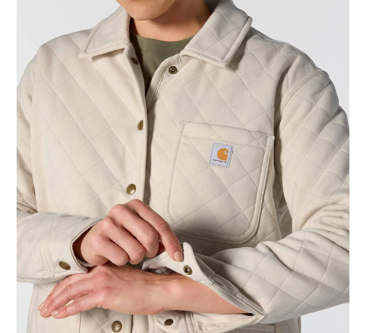 Women's Quilted Fleece Shirt Jacket - Oatmeal