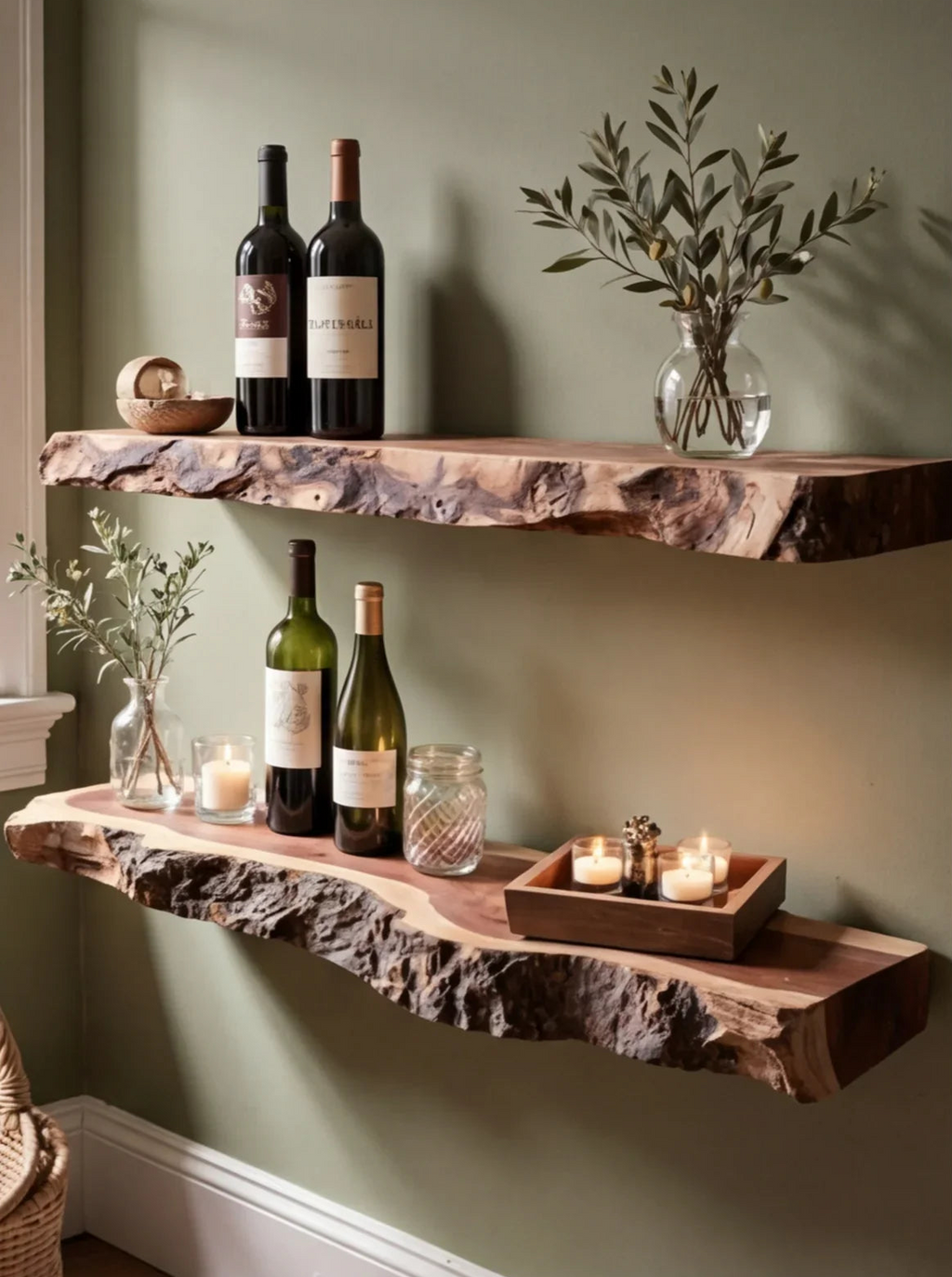 Handcrafted Live Edge Floating Bar Shelf