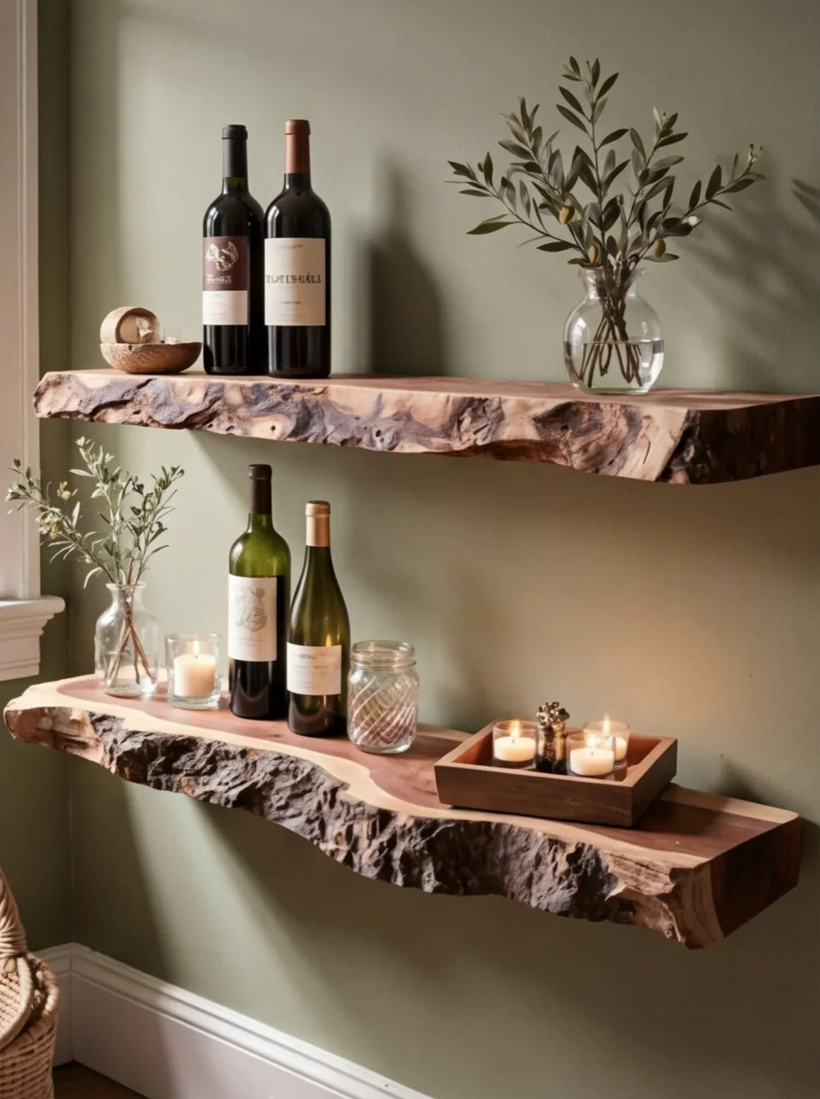 Handcrafted Live Edge Floating Bar Shelf
