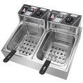Stainless Steel Double-Cylinder Commercial Electric Deep Fryer, 12.7QT/12L, 5000W
