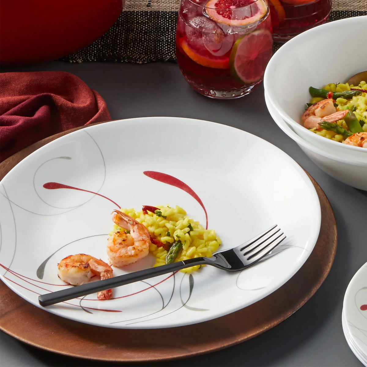 12-Piece Dinnerware Set - Red And Gray