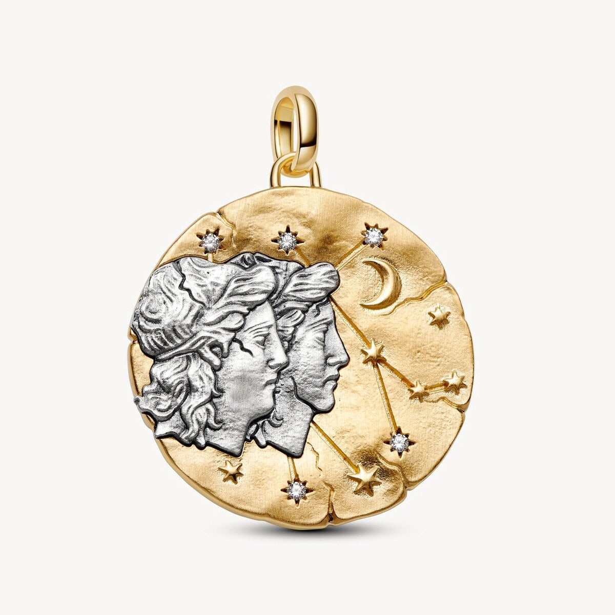 Oversized Gemini Zodiac Medallion Charm - Gold