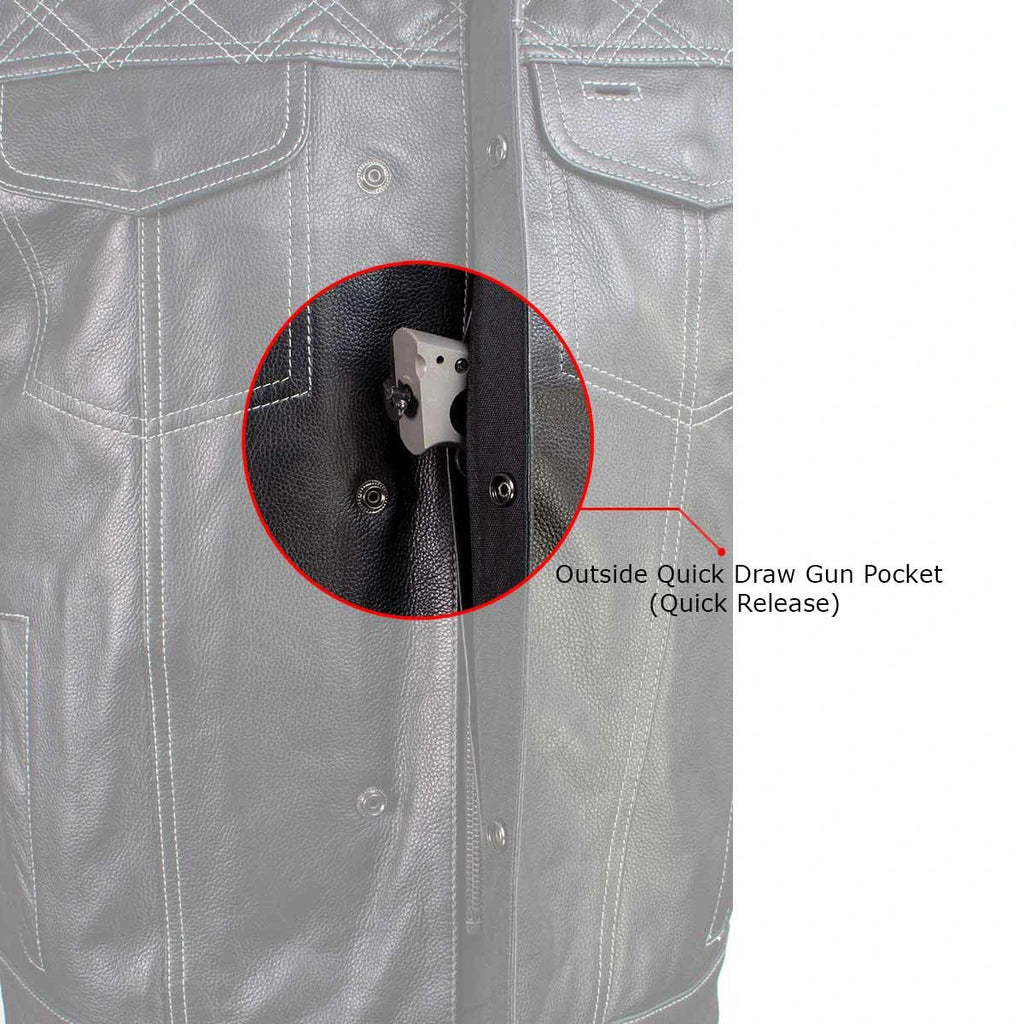Men's Leather Motorcycle Vest - Black