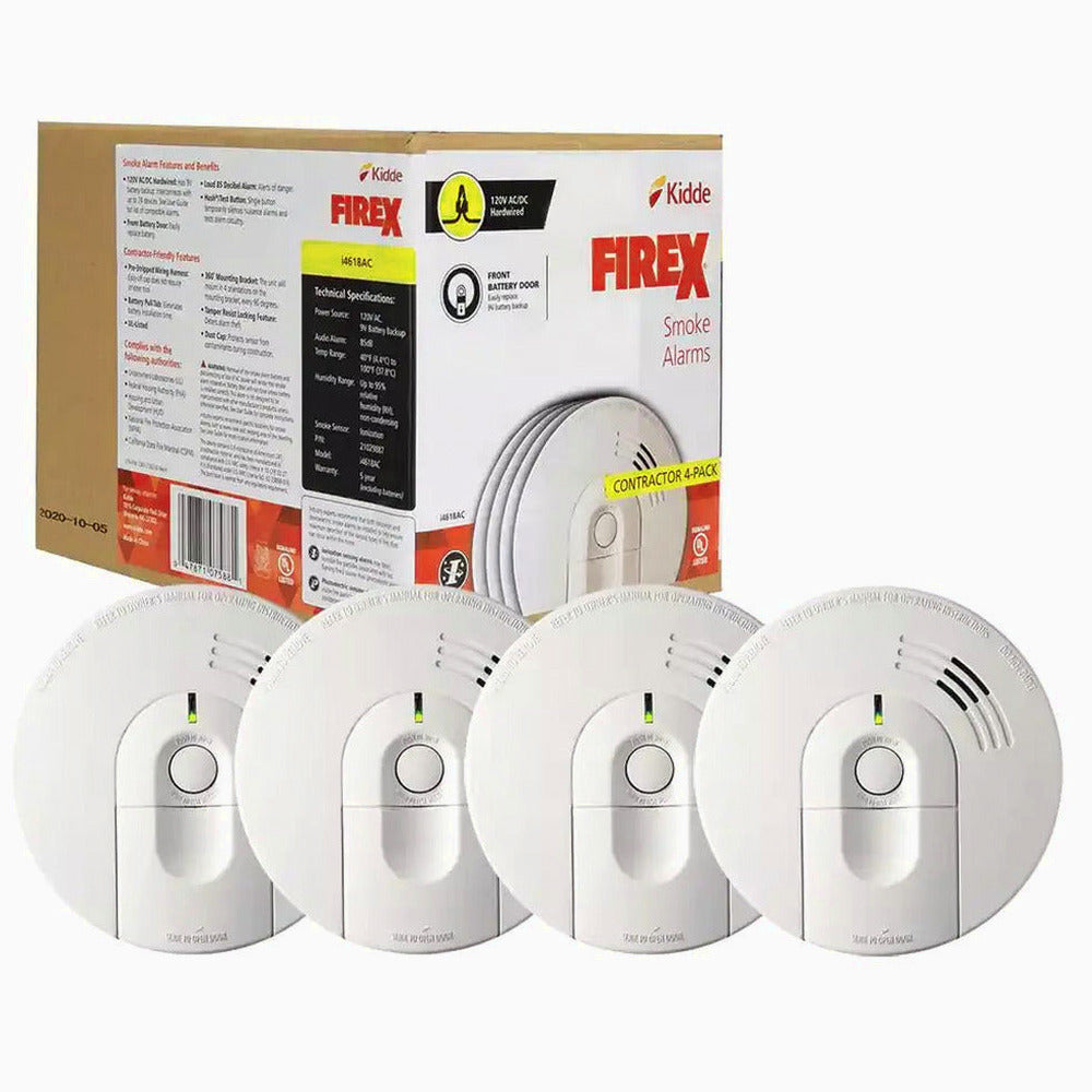 Kidde Firex Hardwired Ionization Smoke Detectors With Battery Backup, 4-Pack - i4618
