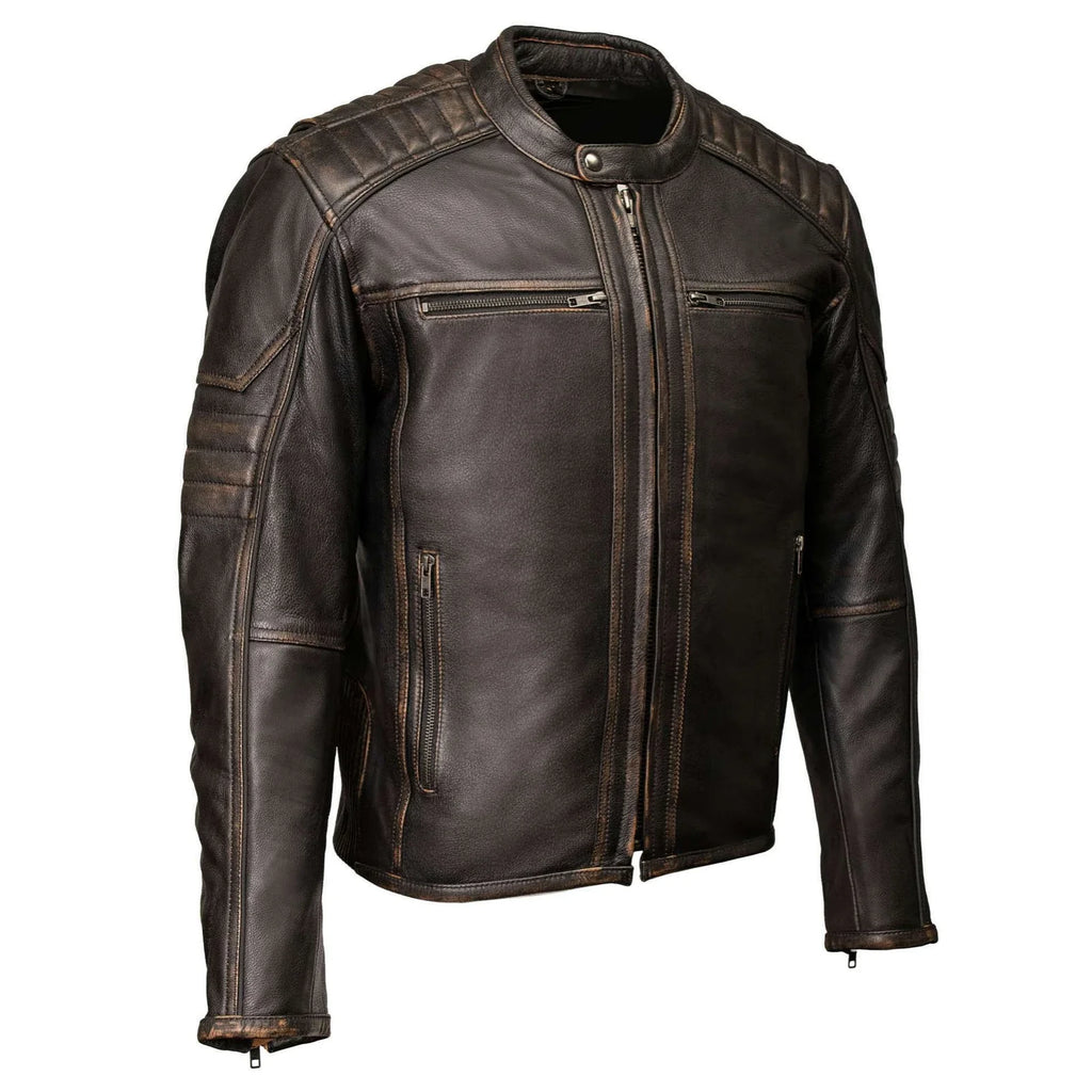 Men's Naked Cowhide Motorcycle Jacket - Brown