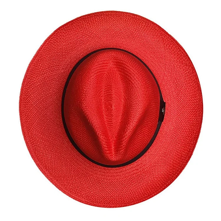 Advanced Original Panama Hat-Red Classic Fedora-Handwoven in Ecuador