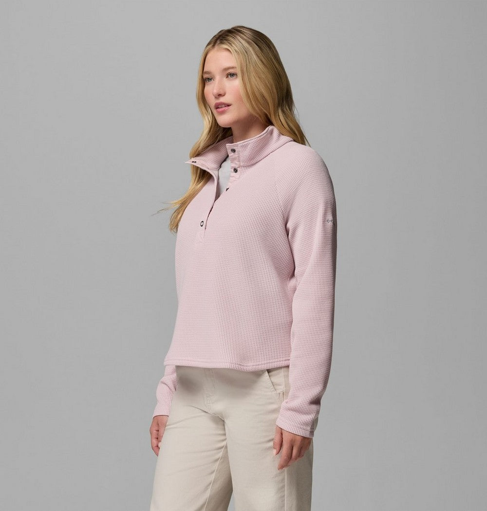 Women's Waffle Knit Half-Snap Shirt - Pink