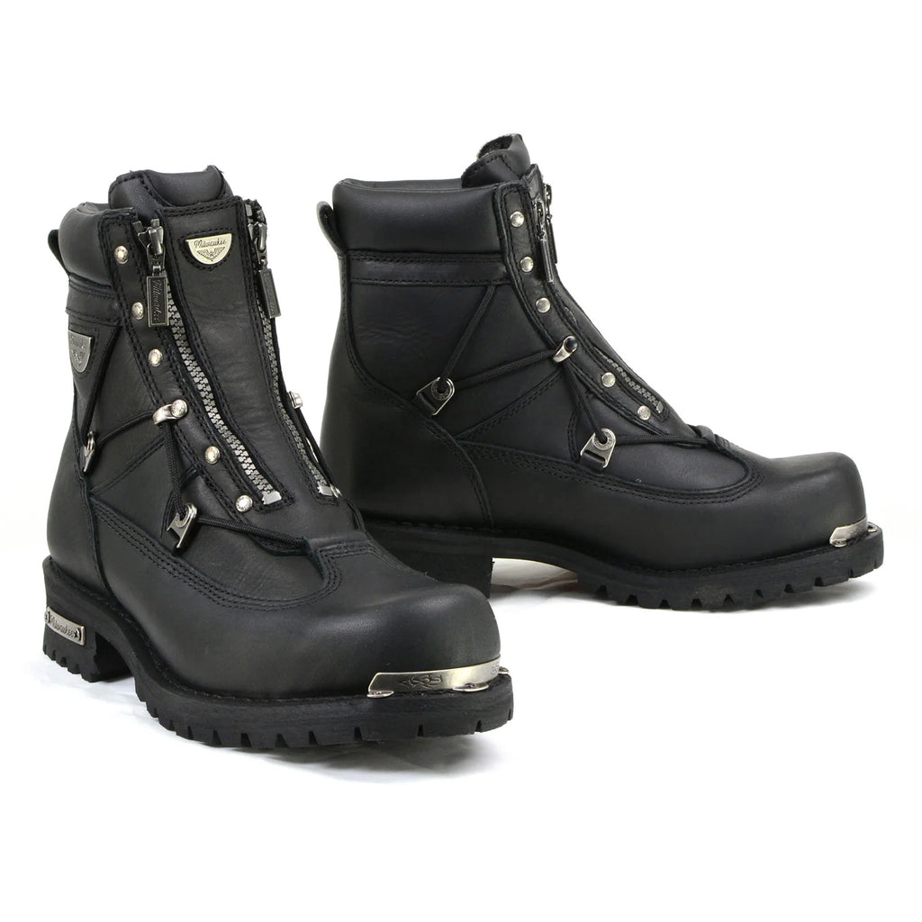 Men's Extra-Wide Zip Motorcycle Boots - Black