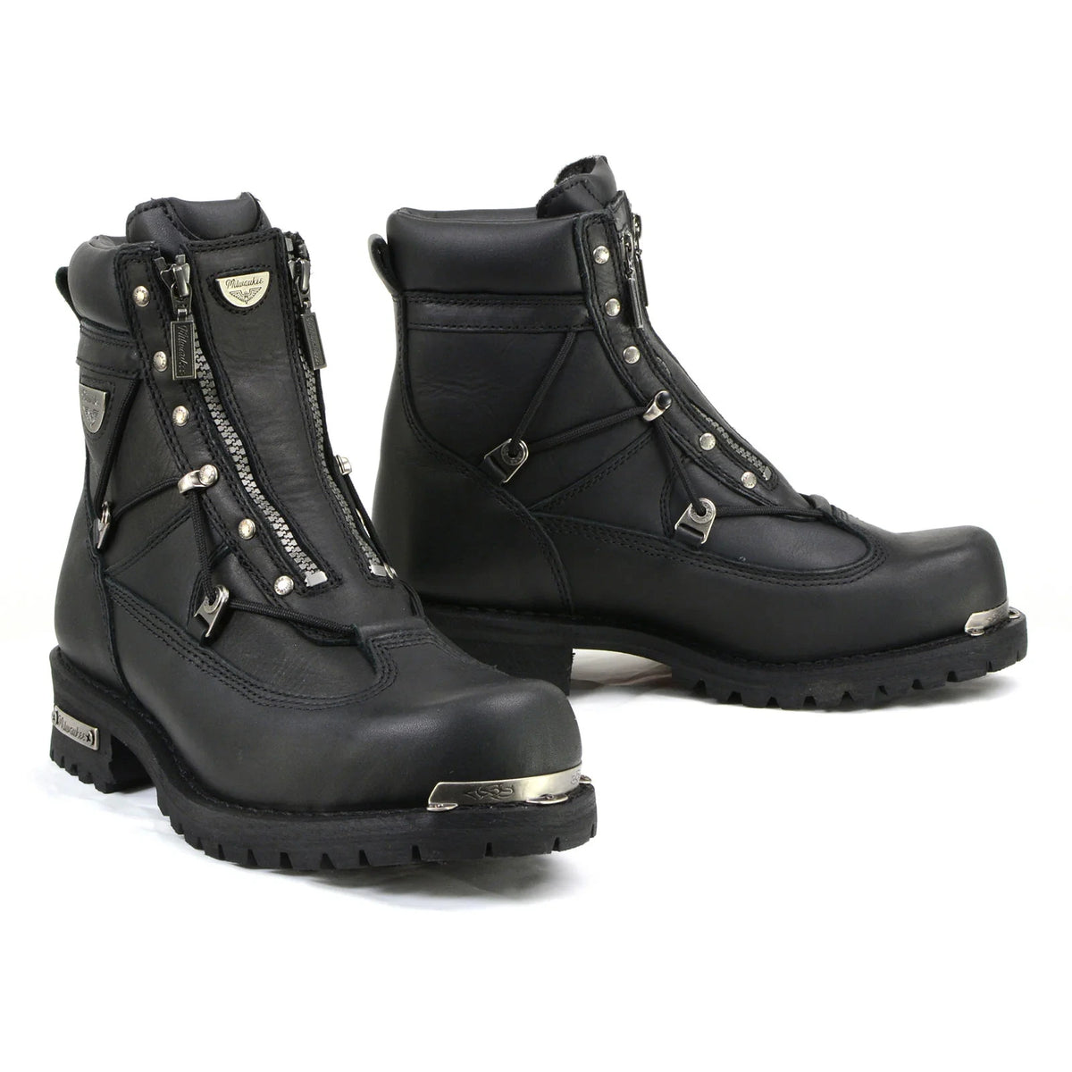 Men's Extra-Wide Zip Motorcycle Boots - Black