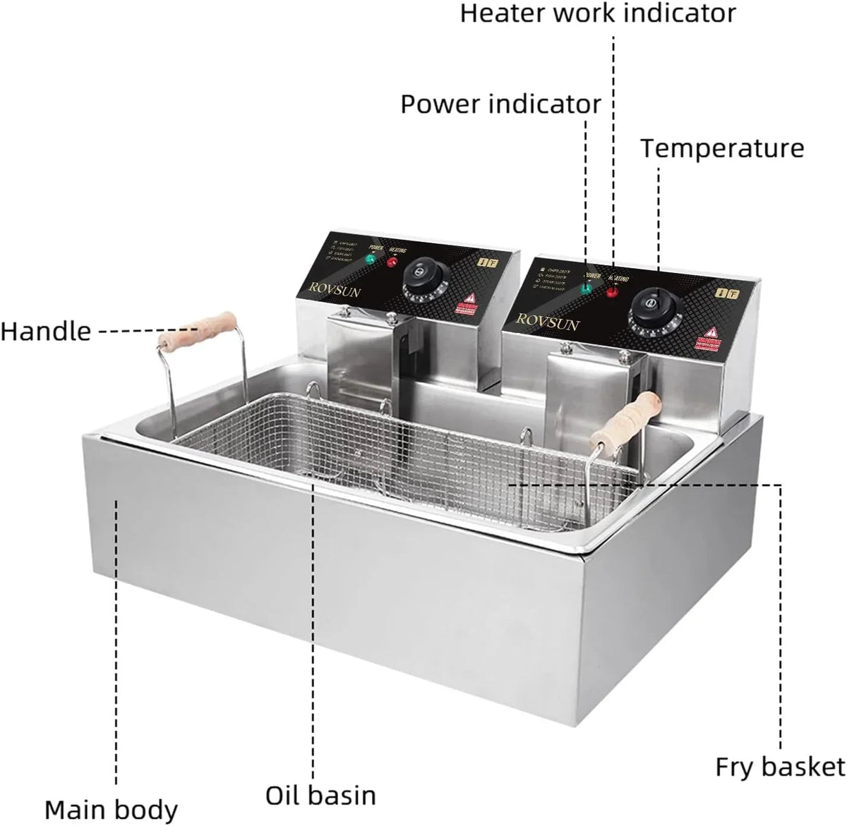 ROVSUN Electric Deep Fryer, 23.8Qt, 5000W, Stainless Steel