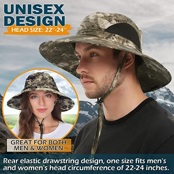 Sun Hat For Men/Women, Waterproof Wide Brim Bucket Hat Foldable Boonie Hat For Fishing Hiking Garden Safari Beach Upf 50/Waterproof